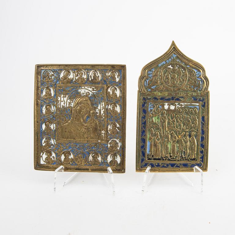 A set of five Russian brass and enamel icons 19th/20th century.