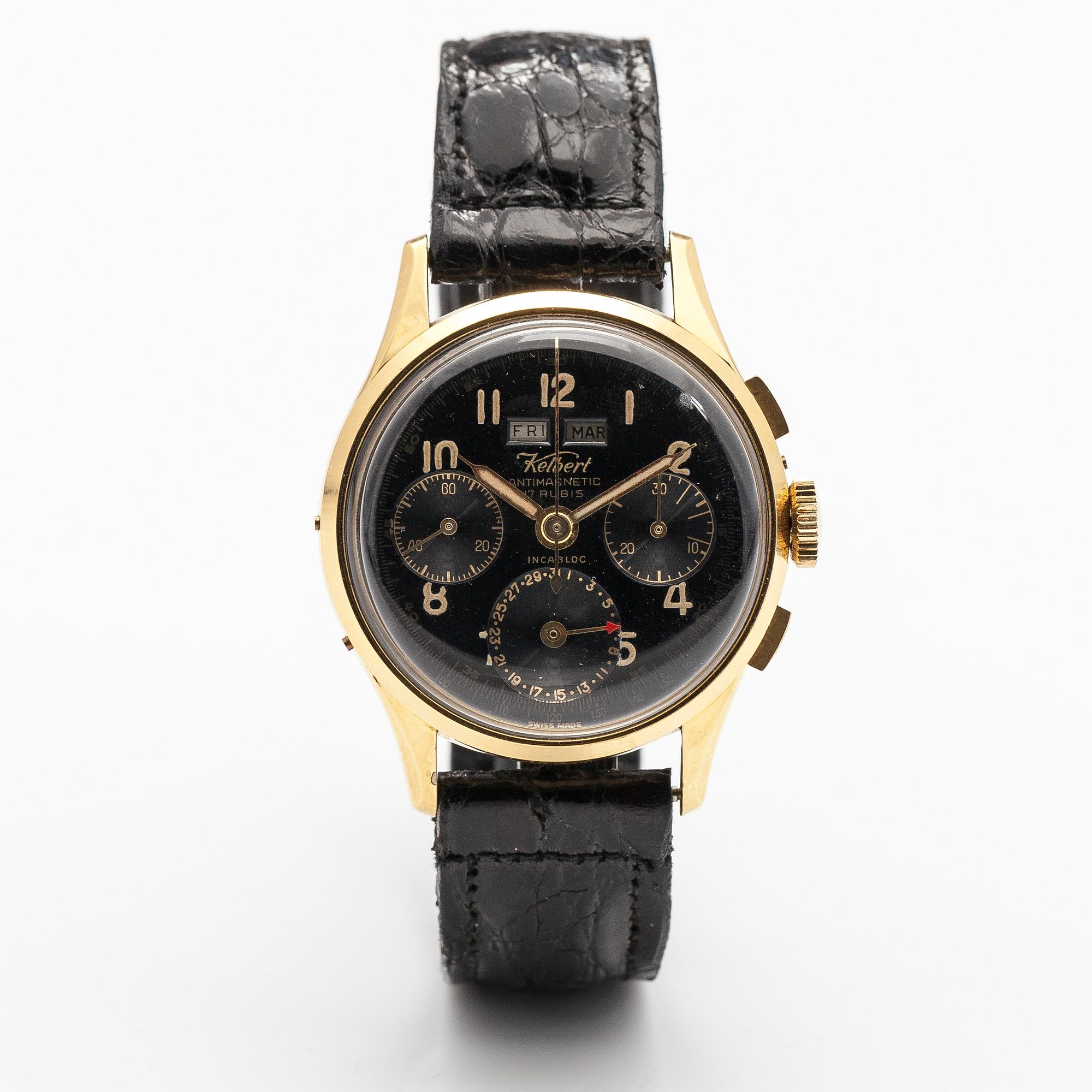 KELBERT, antmagnetic incabloc, wristwatch, chronograph, 34mm. - Bukowskis