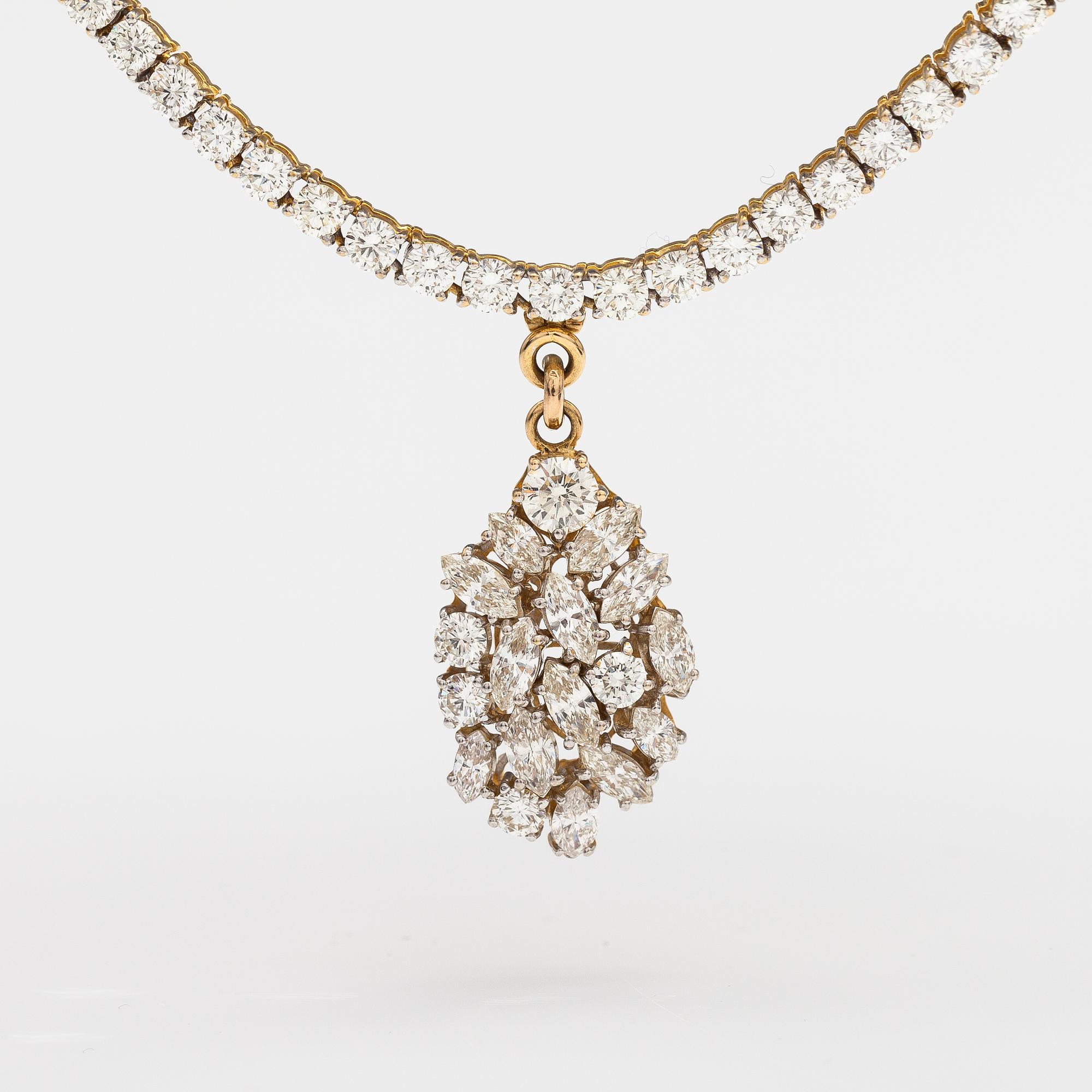 An 18K gold necklace with brilliant and marquise cut diamonds ca. 13.56 cts in total.