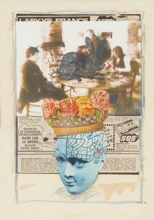 Erik Dietman, mixed media with collage, signed Dietman and dated 77.