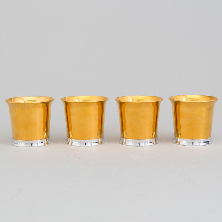 Four cups and flask by Pierre Forsell for Skultuna, second half of the 20th century.