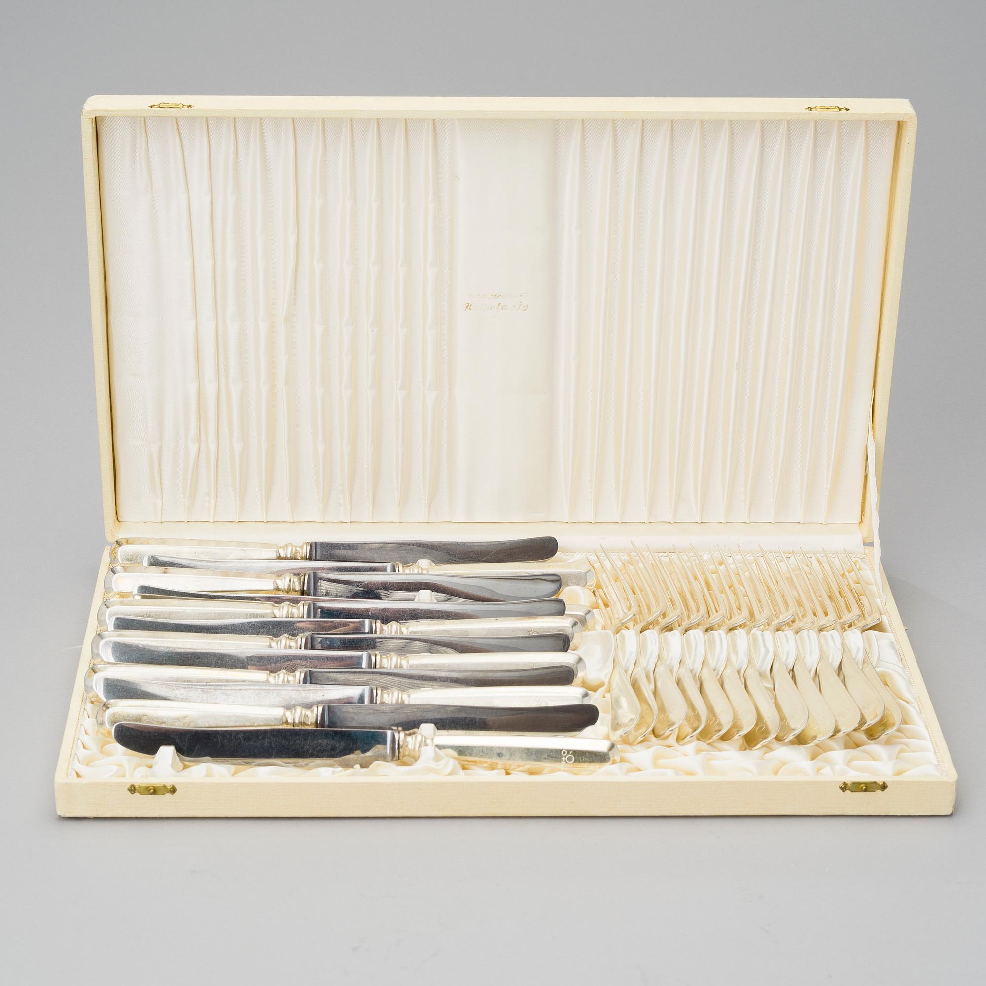CUTLERY, 72 pcs, silver, Suomen Kultaseppä oy, Turku, Finland 1938. Silver weight circa 2080 g.