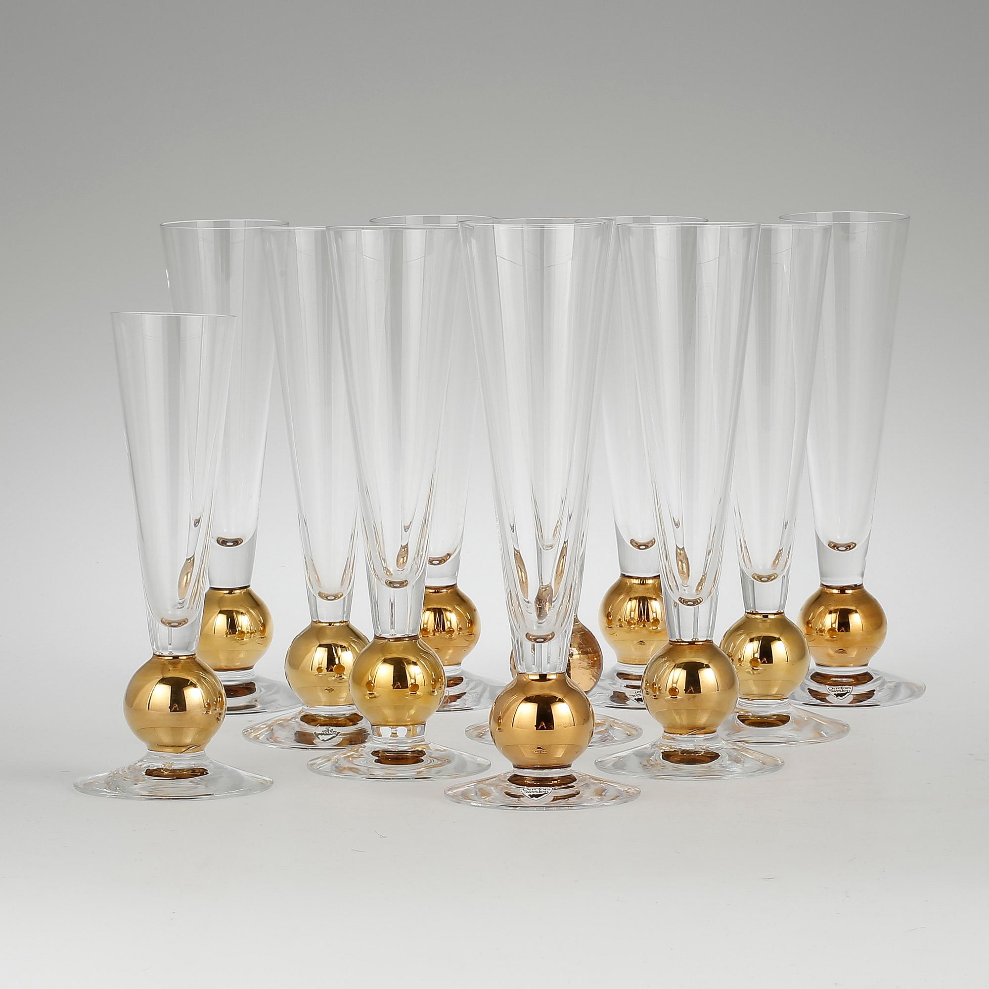 CHAMPAGNESTRUTAR, 10 st, glas, Nobelservisen, Gunnar Cyrén, Orrefors.