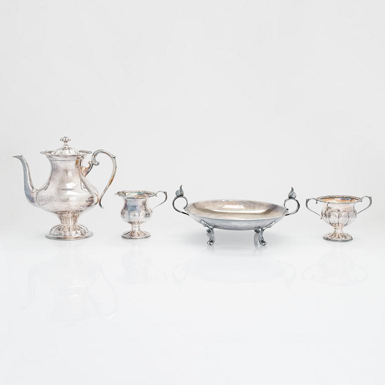 Kaffeservis, 3 dlr, och skål, silver, 1900-talets senare hälft och Åbo 1954.
