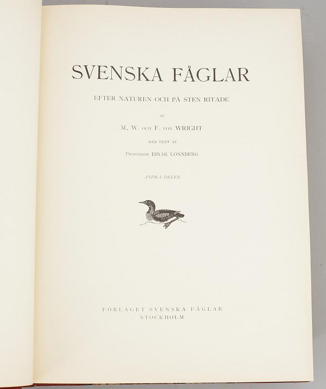 BRÖDERNA VON WRIGHT, bokverk, 3 band, "Svenska fåglar", Börtzells tryckeri AB, Stockholm, 1924-1929.