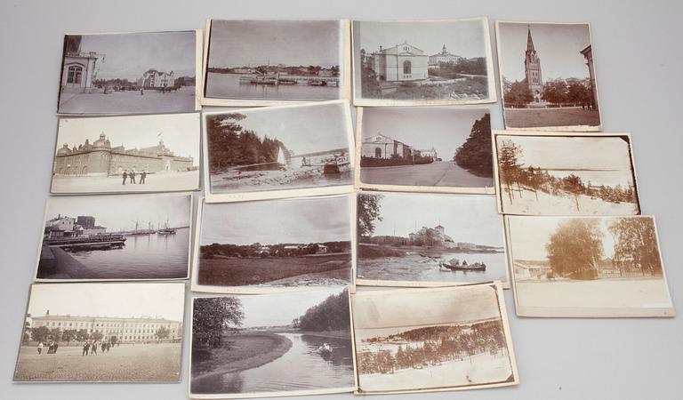 FOTOGRAFIER, 20 st, med tillhörande VYKORT och NEGATIV, Helsingfors, Uleåborg, Björneborg m.fl. Tidigt 1900-tal.