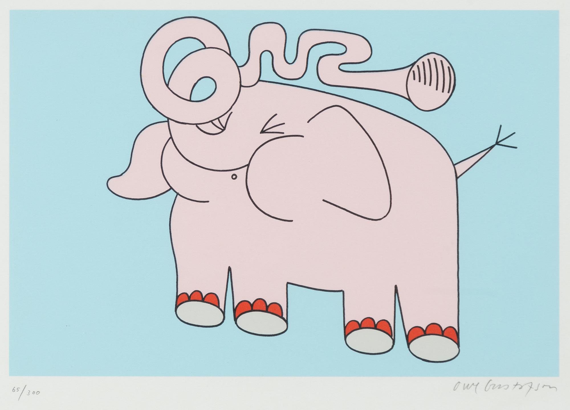 Owe Gustafson, screen prints, 4 pcs, from "Fem myror är fler än fyra elefanter".