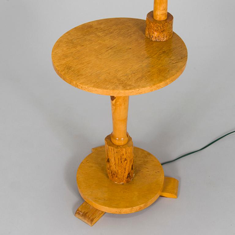 A 1930s burl birch lamp table.