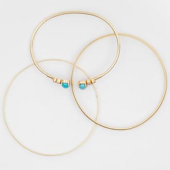 ARMRINGAR, 3 st, 14k guld. Total vikt ca 23 gram.