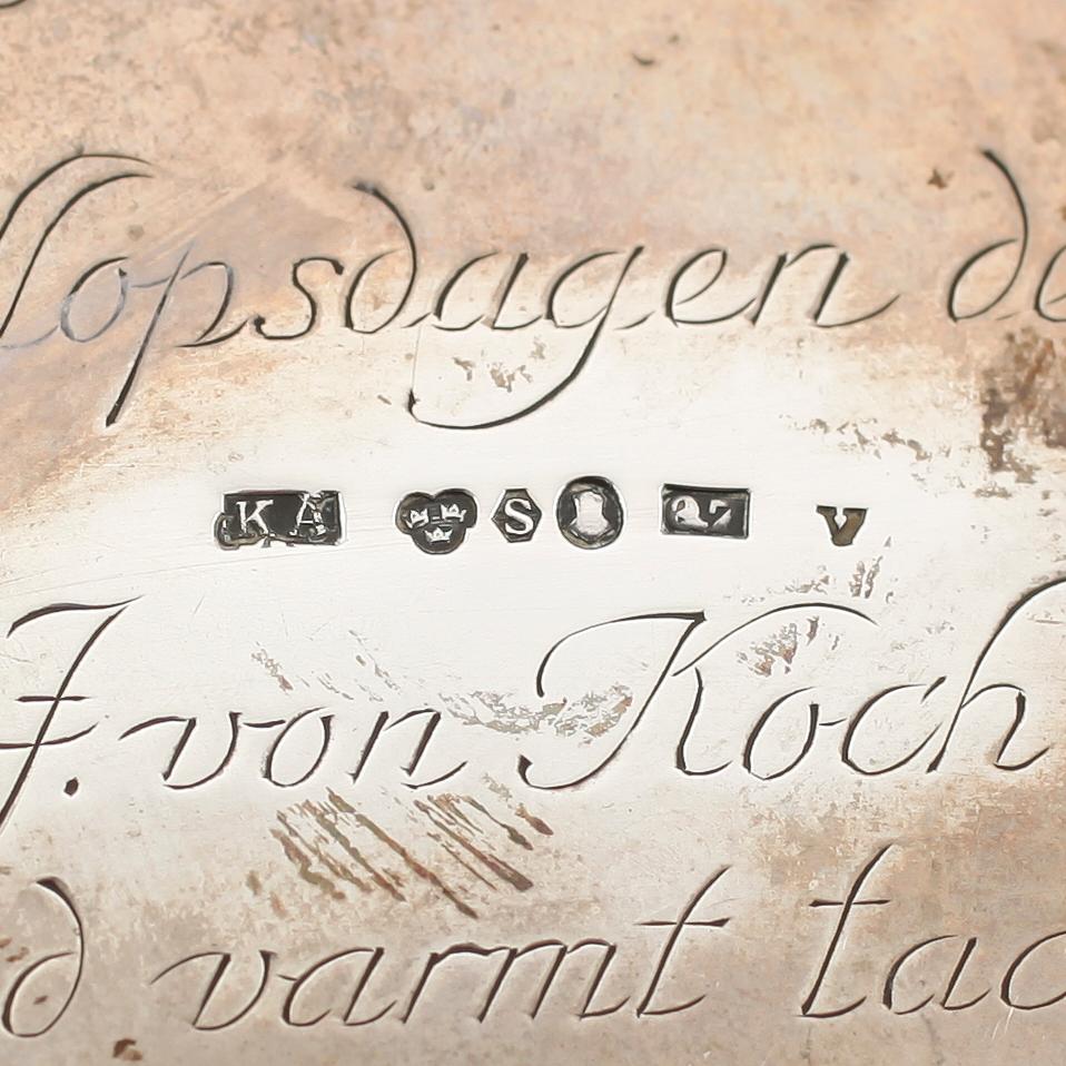 SOCKERSKRIN, silver, K Andersson, Stockholm 1918. Vikt ca 506 gram.