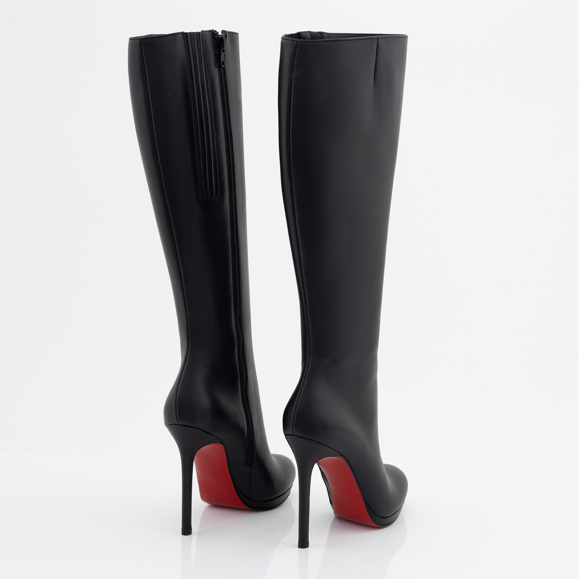 Christian Louboutin a pair of black leather stiletto boots size 37. Bukowskis