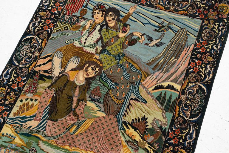 Rug, Tabriz, figural, approx. 140 x 97 cm.