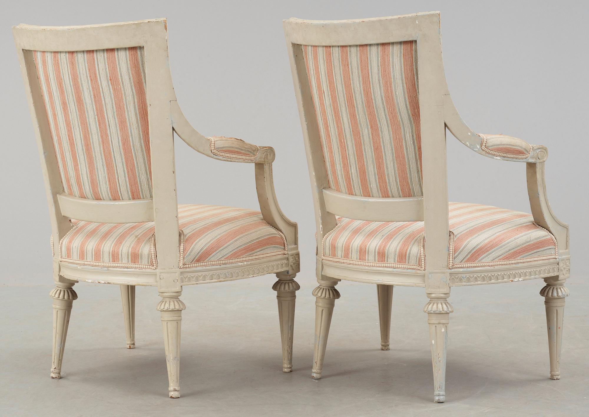 A pair of Gustavian armchairs by M. Lundberg, master 1775.