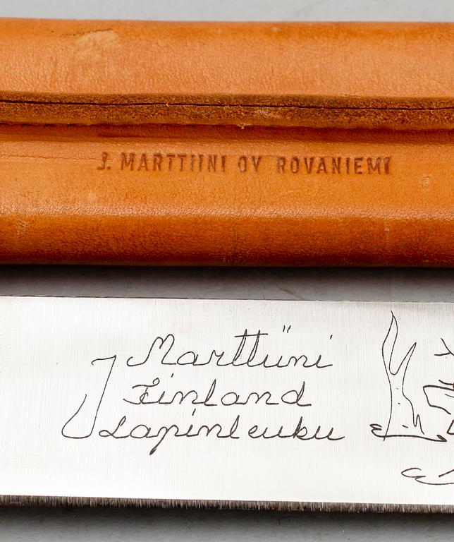 KNIV, samearbete, masurbjörk och stål, 1900-tal, sign Marttüni Finland Lapinleuku.