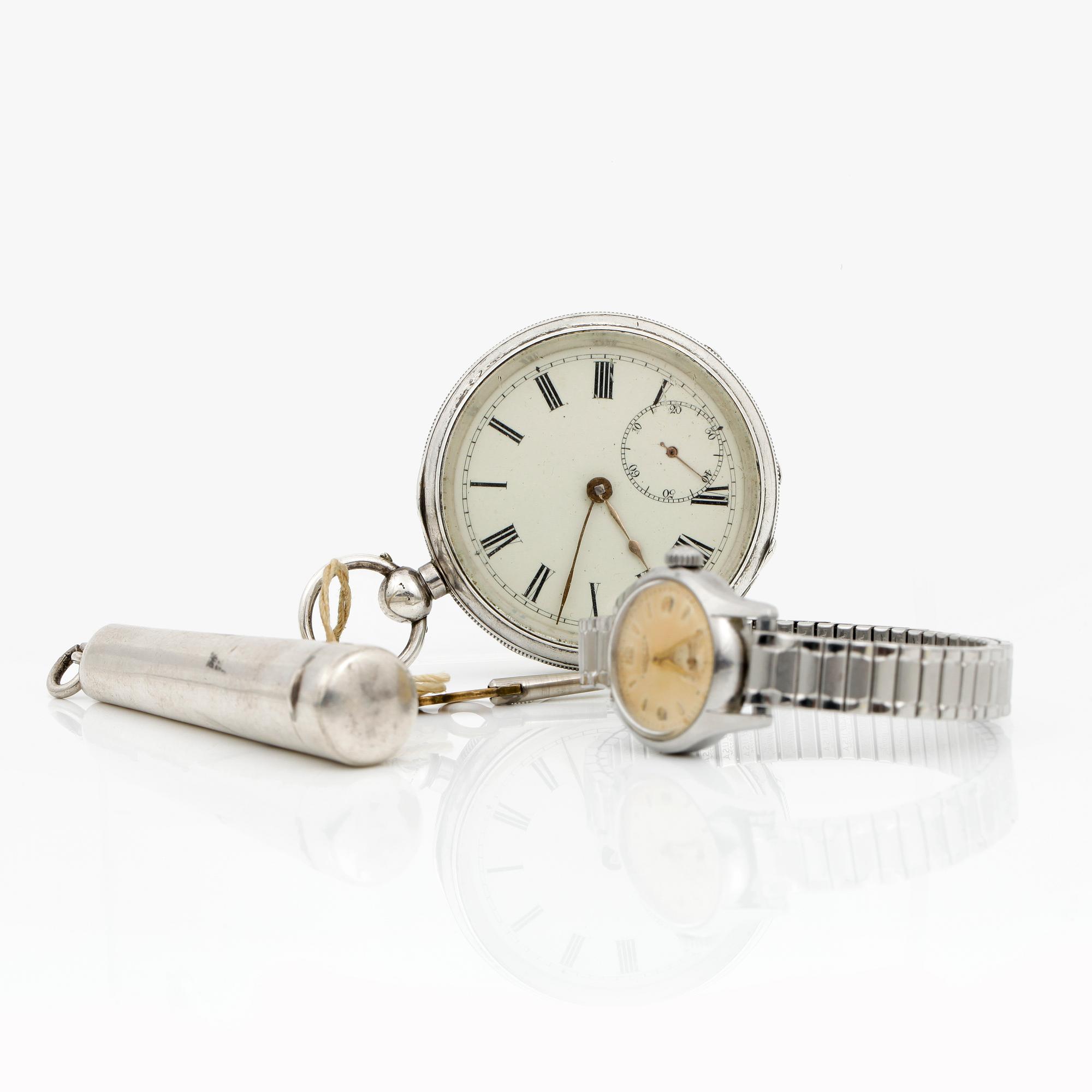 ARMBANDSUR, FICKUR & CIGARETTMUNSTYCKE, bla silver, bla Longines.