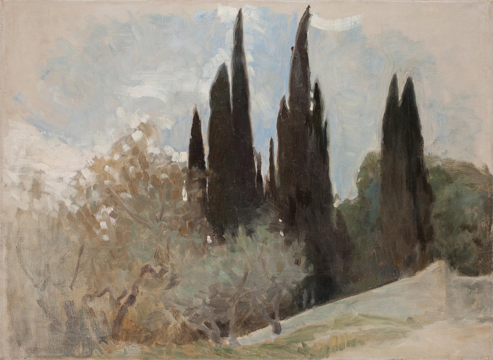 Helene Schjerfbeck, "Cypresser, Fiesole" (Cypresses, Fiesole).