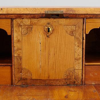 A Gustavian elm-veneered secretaire, late 18th century.