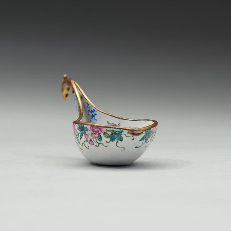 A enamel on copper ladle, Qing dynasty, 19th Century.