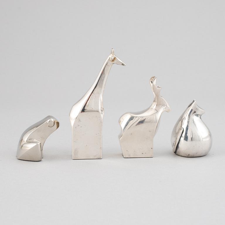 Gunnar Cyrén mfl, figuriner, 4 st, silverpläterad zink, Dansk Designs, Japan.