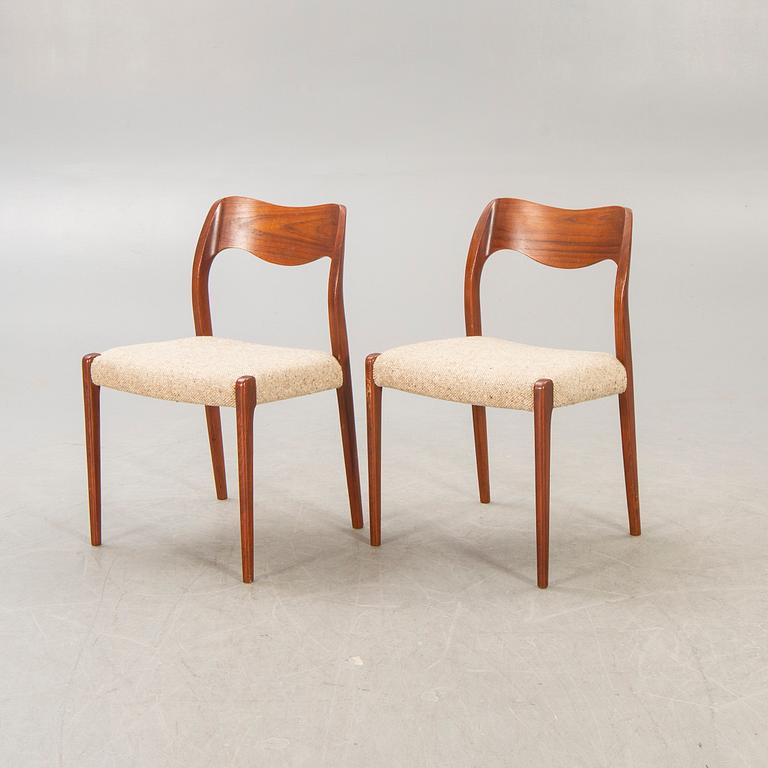 Niels Otto Møller, chairs, 6 pcs, model no. 71, J.L. Møllers Møbelfabrik, Denmark, 1950s / 60s.