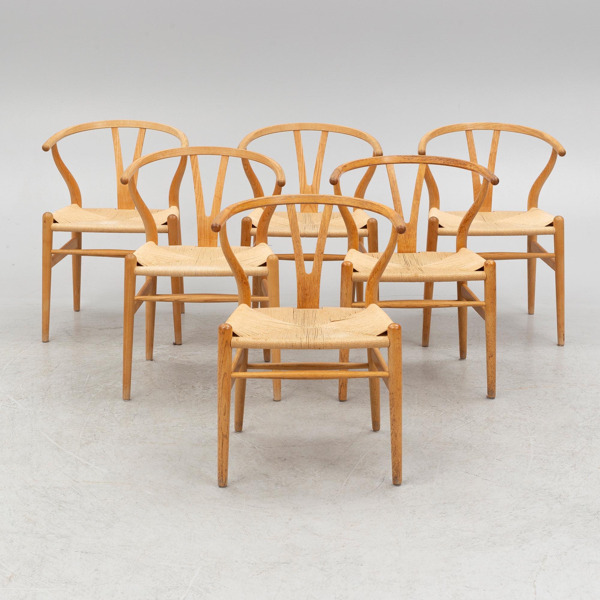 Hans J. Wegner, stolar, 6 st, "Y-stolen" modell CH-24, Carl Hansen & Søn, Danmark.