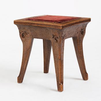 Swedish Art Nouveau, a carved oak stool, early 1900s.