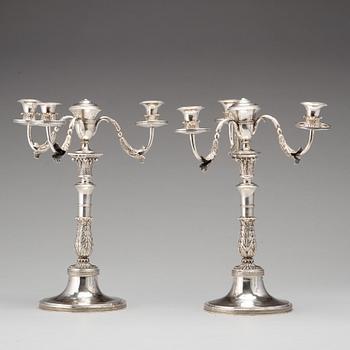 A pair of German 19th century silver candelabra, unidentified makers mark, Frankfurt.