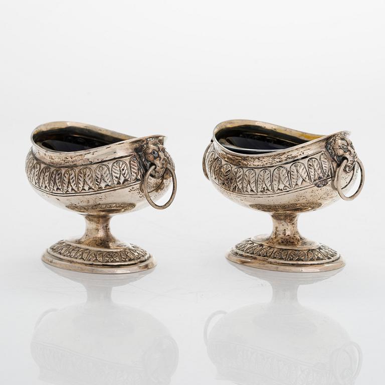 A pair of Danish silver salt cellars by Henrik Christian Stockfleth, Copenhagen 1830, and a toddy ladle, London 1801.