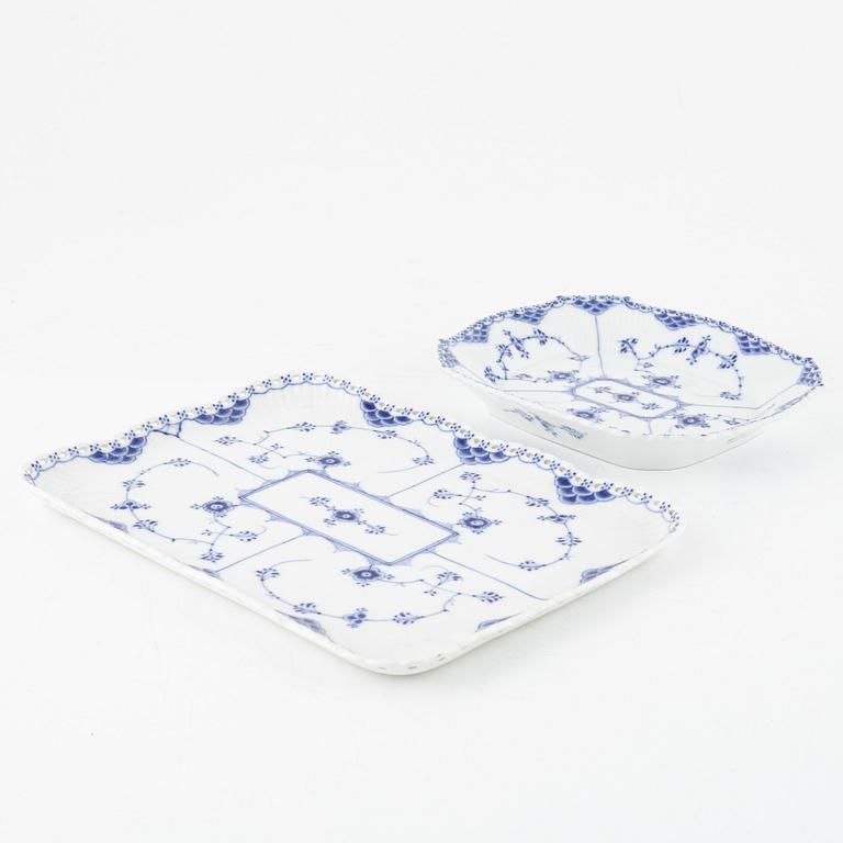 Royal Copenhagen, 76 porcelain service parts, 'Musselmalet Full Lace and Half Lace', Denmark.