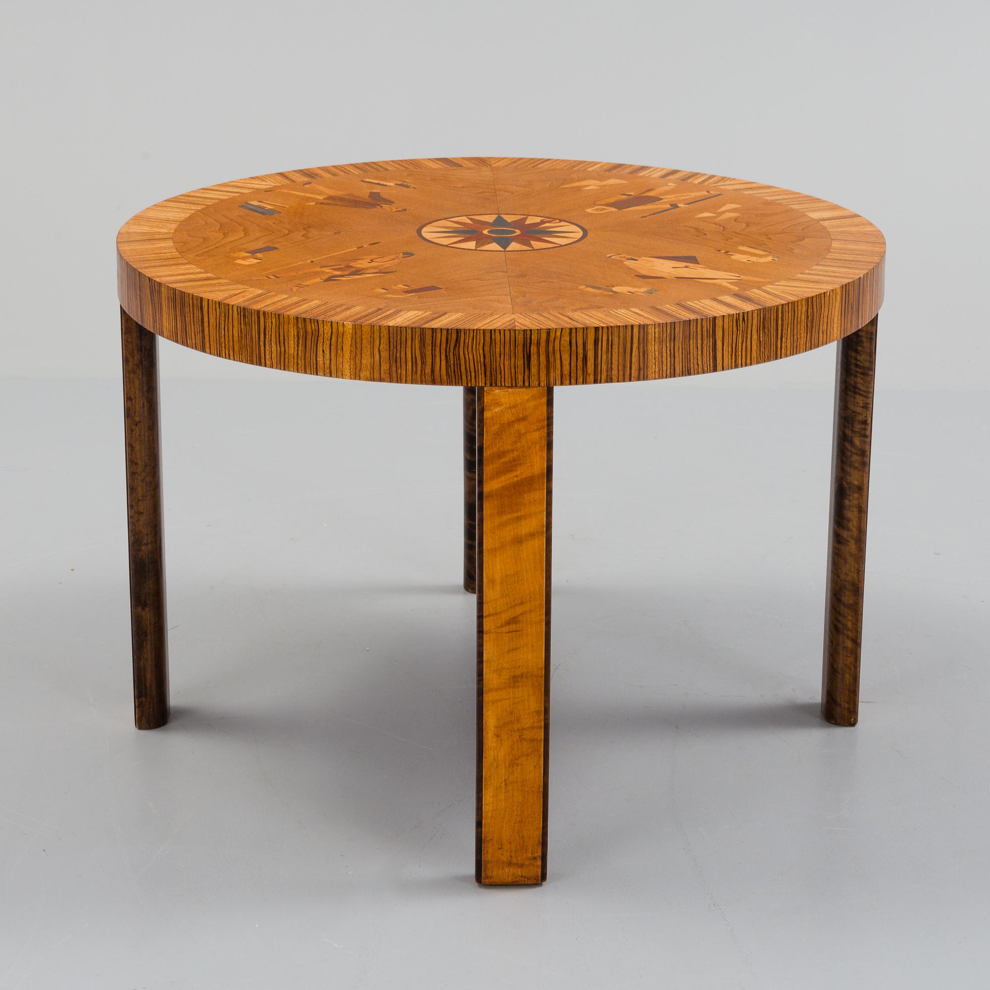 BORD, troligen Birger Ekman, Mjölby Intarsia, 1930-tal.