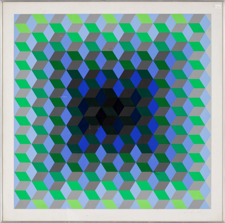 VICTOR VASARELY, färglitografi. Sign o numr 126/200.