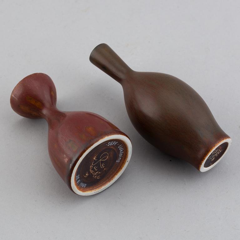 Carl-Harry Stålhane, two small glazed stoneware vases, Rörstrand.