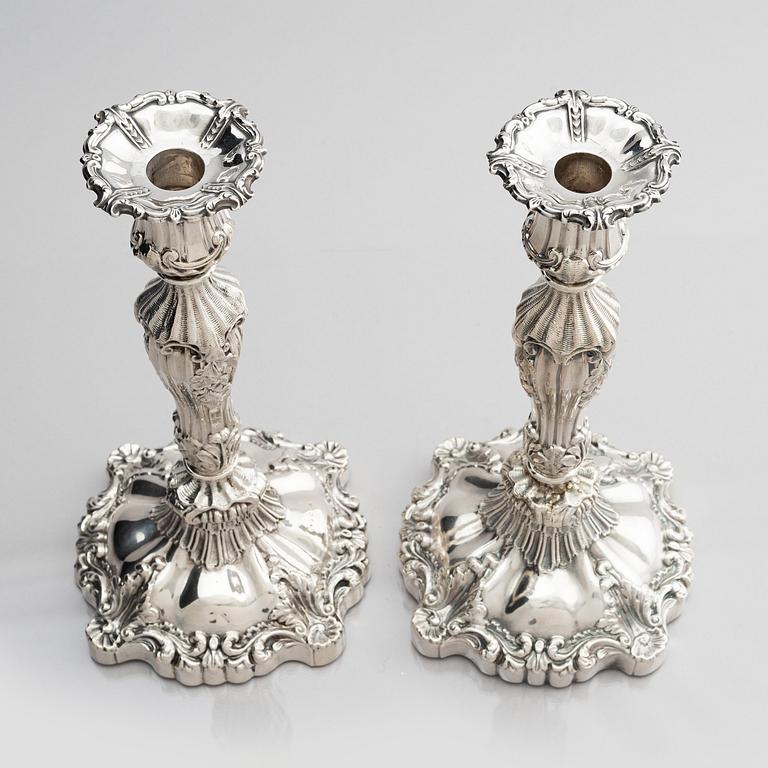 A pair of silver candlesticks, marks Gustaf Möllenborg, Stockholm 1845.