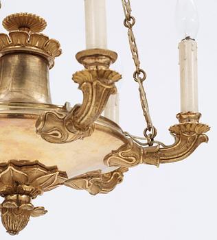 An Empire 19th century gilt bronze six-light hanging-lamp.