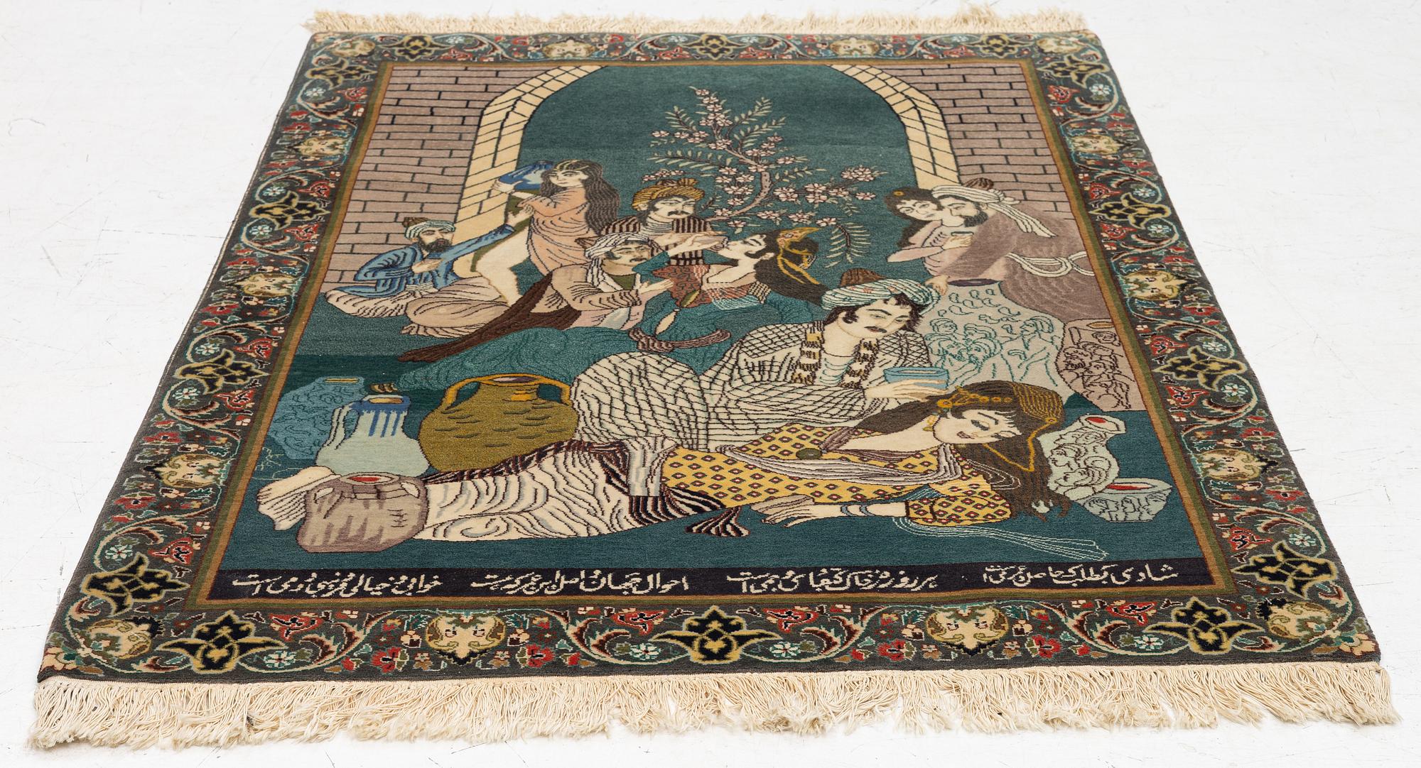 Carpet, Old figural, Tabriz, approx. 138 x 101 cm.