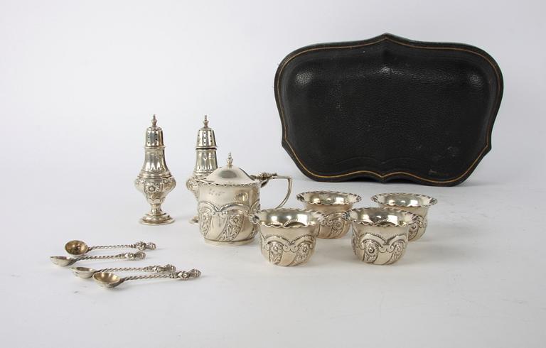 KRYDDSET, 7 delar, silver, London tidigt 1900-tal.