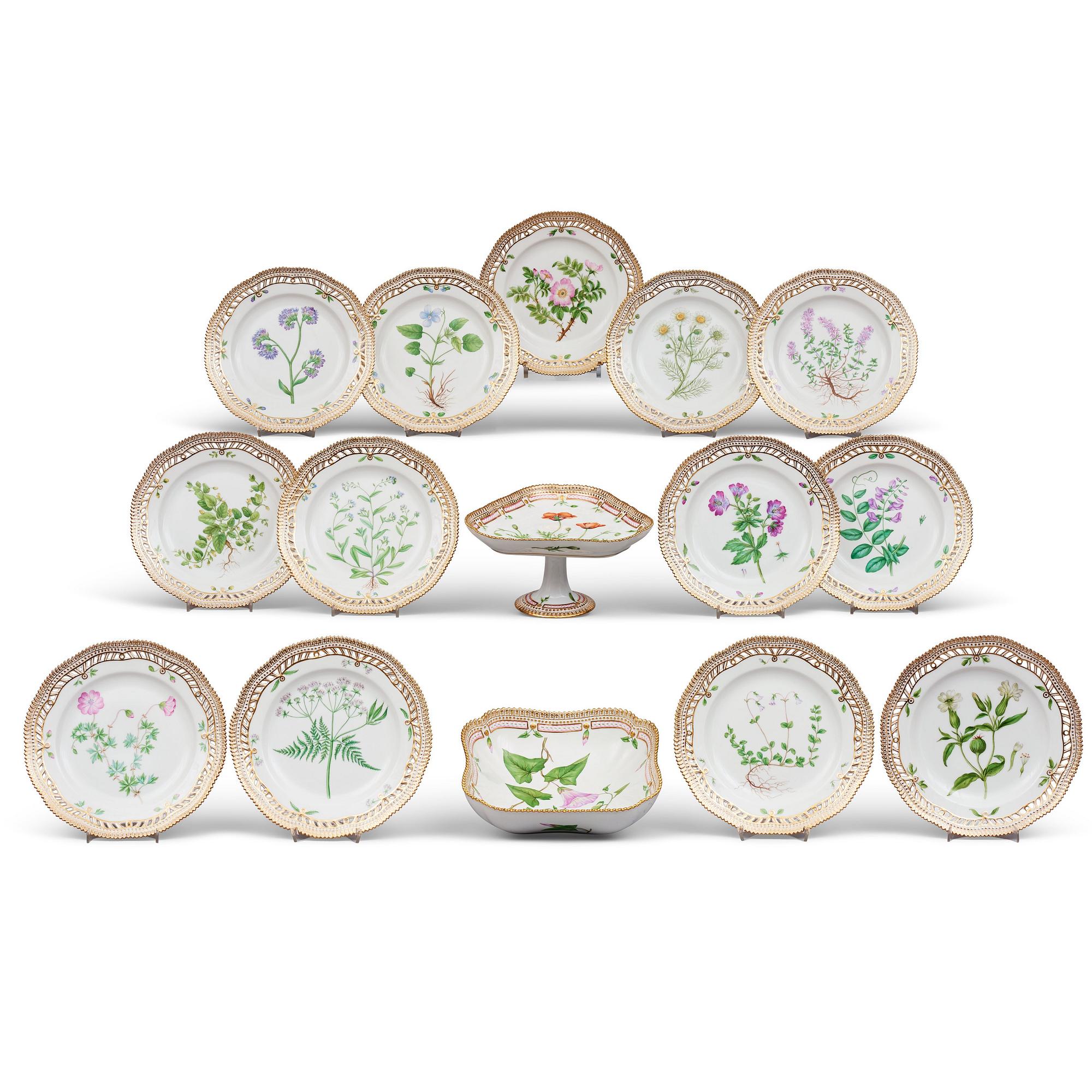 A part Royal Copenhagen 'Flora Danica' dessert service, Denmark, 20th Century. (15 pieces).