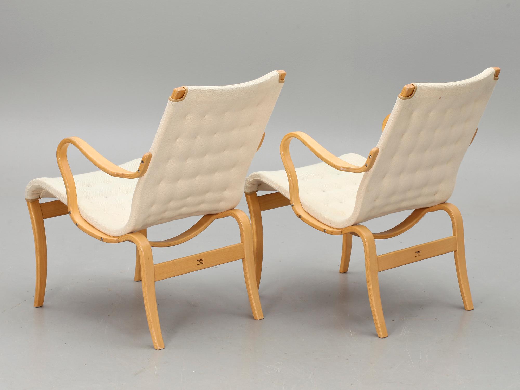 FÅTÖLJER, ett par, "Eva", Bruno Mathsson, Mathsson International, Värnamo, 1900-tal.