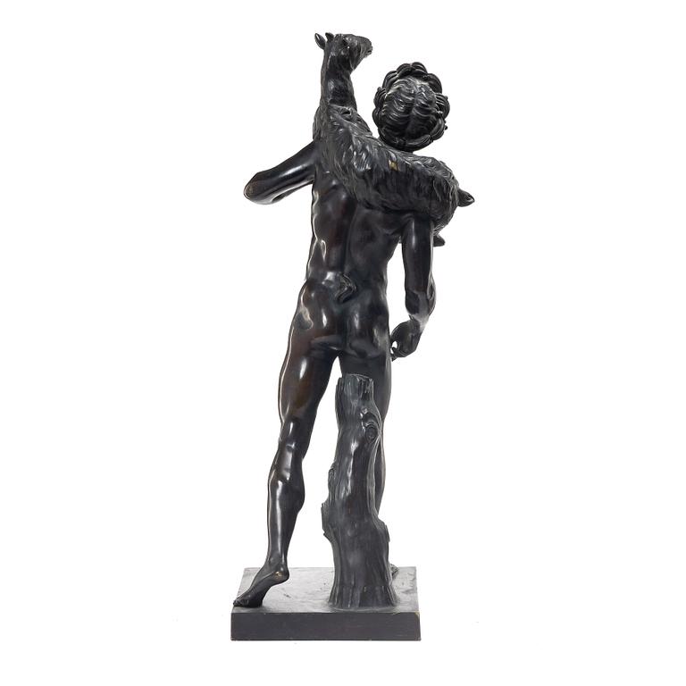Sculpture, bronze. Faun with lamb. After a Roman model, 20th century.