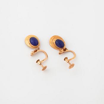 A pair of earrings, probably set with blue chalcedony by E Johansson, Stockholm, 1955.