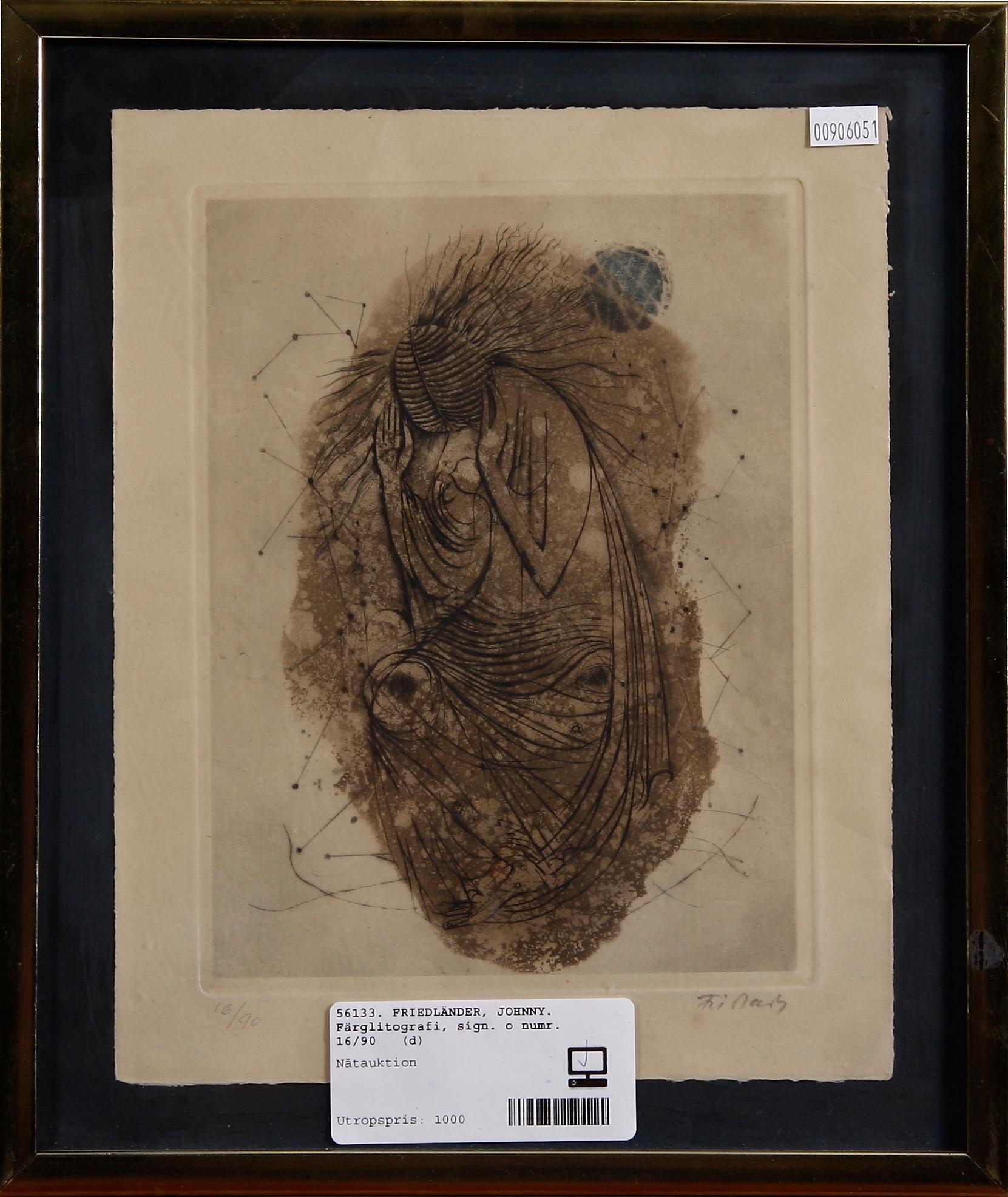 FRIEDLÄNDER, JOHNNY. Färglitografi, sign. o numr. 16/90.