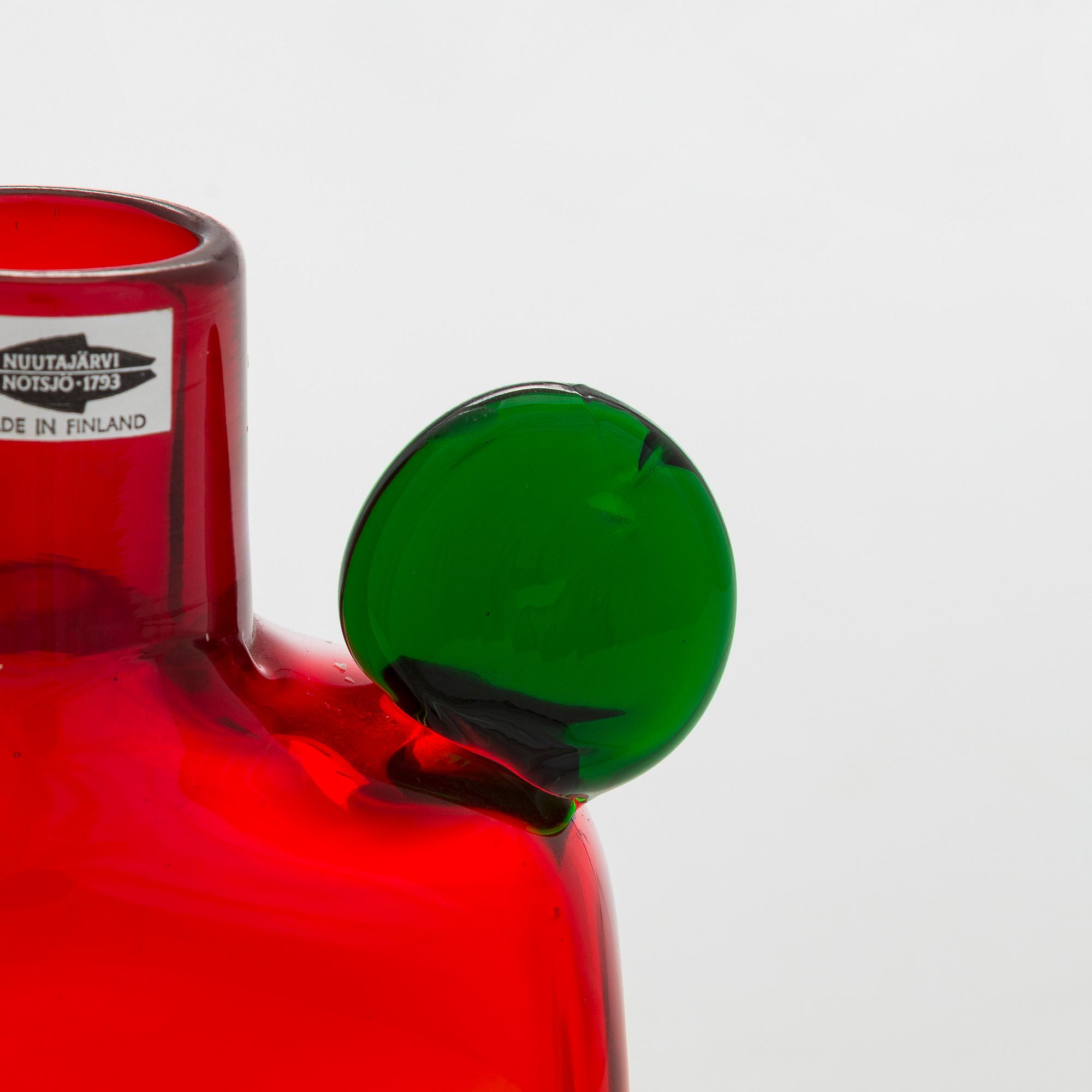 Oiva Toikka, flaska, "Pompom", signerad Oiva Toikka Nuutajärvi Notsjö.