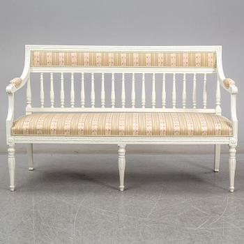 A pair of chairs, sofa and table, late gustavian style, 1900's.