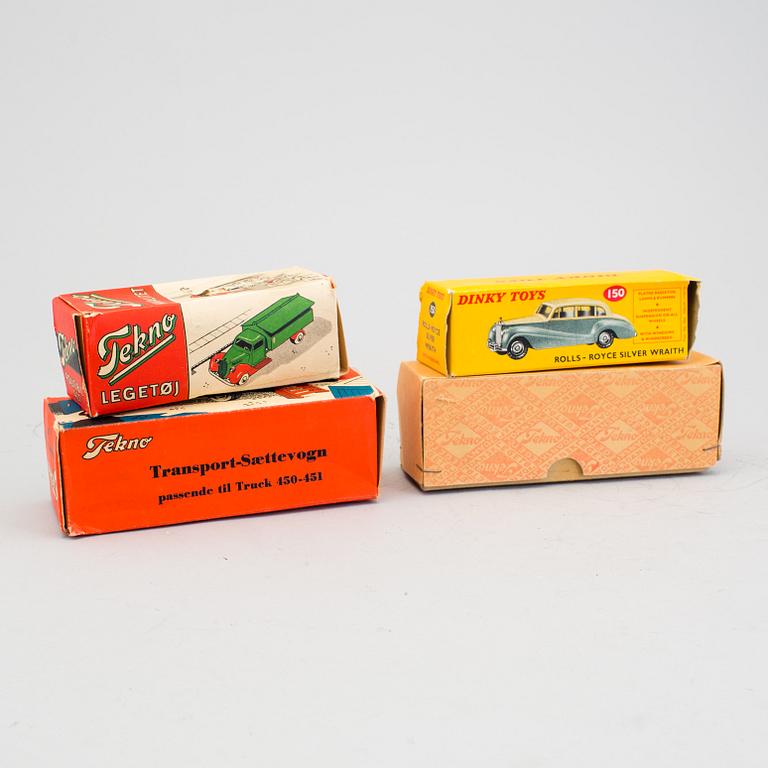 A lot of six pieces from Tekno and Dinky Toys, Denmark and England, 1940/50s.