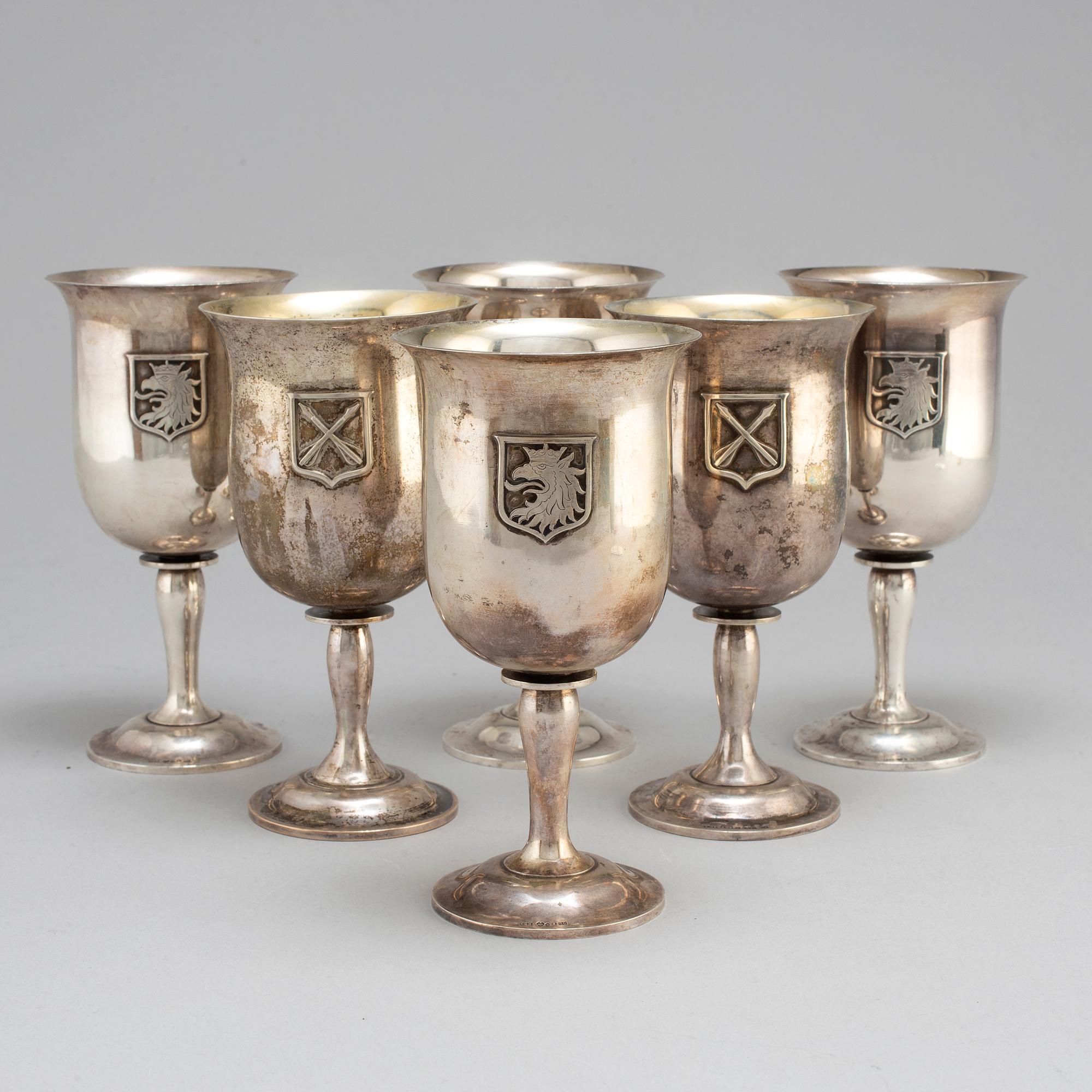 A set of six 20th century silver cups, mark of CGH, Stockholm 1957.