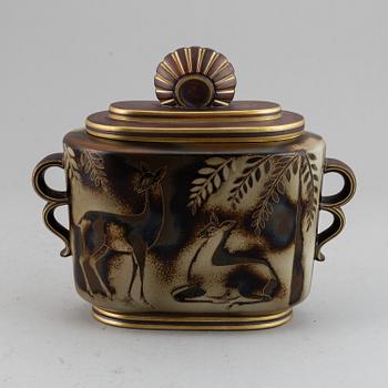 GUNNAR NYLUND, a "Flambé" ceramic urn, Rörstrand 1930-40's, unique decoration.