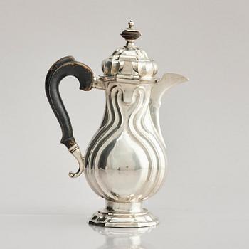 A German 18th century silver coffee-pot, mark of Johan Jacob Loose, Halle (Saale), Sachsen-Anhalt.