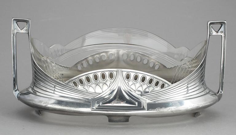 JARDINIERE, britaniametall, Wurttembergische Metallwarenfabrik, WMF, jugend, tidigt 1900-tal.