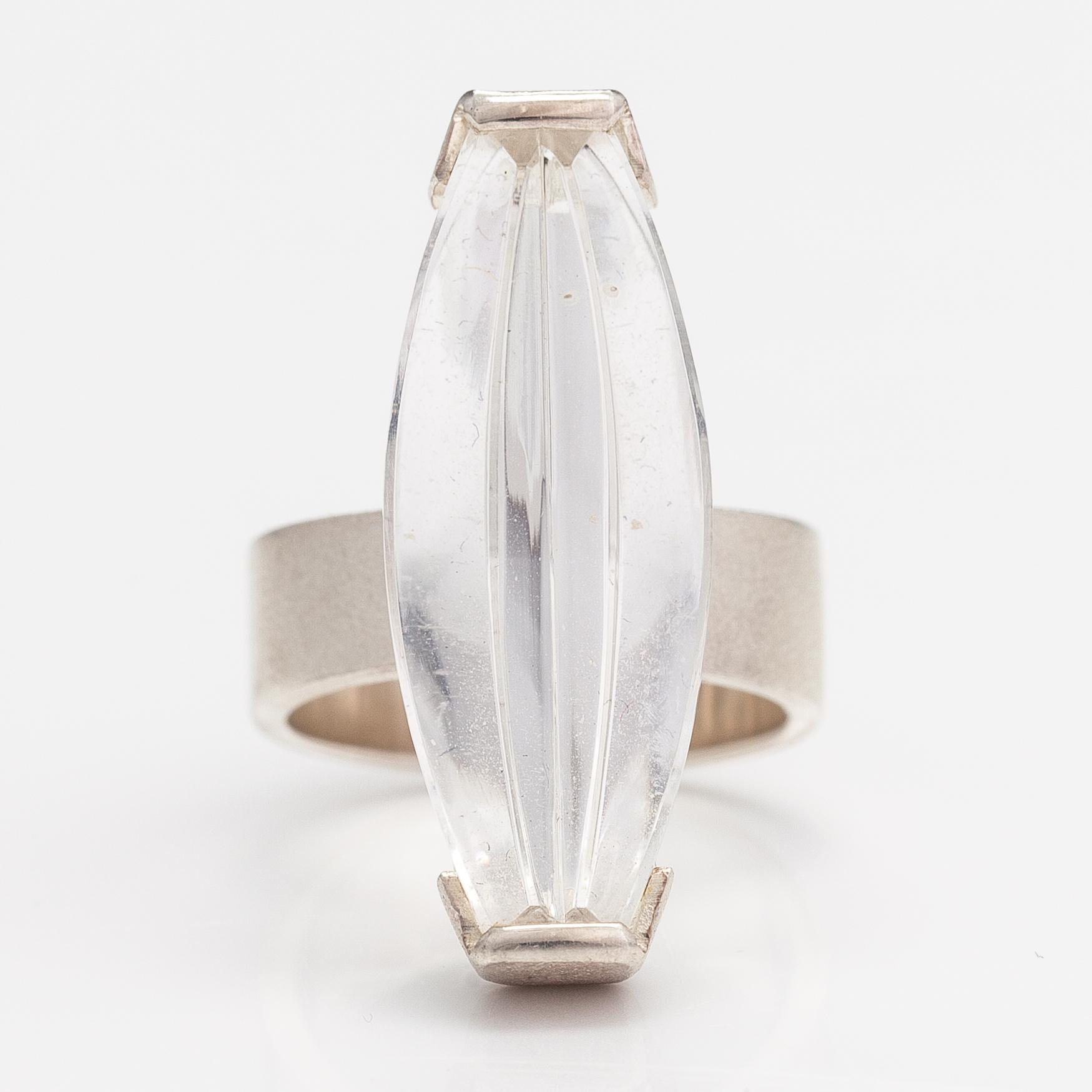 Björn Weckström, A sterling silver ring "Luminoso" with a munsteiner cut rock crystal. Lapponia 2009.