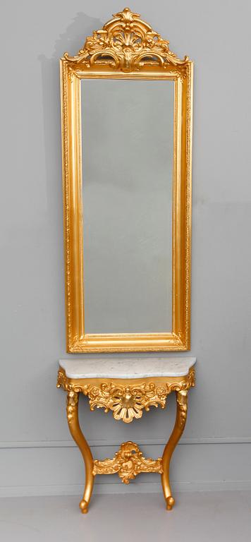 SPEGEL MED KONSOLBORD, rokokostil, 1800-talets andra hälft.
